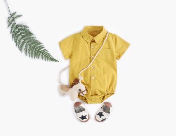 Baby Boy Solid Color Buttoned Shirt With Pockets Short Sleeve Onesies Online In Summer (Color: yellow, Size/Age: 100 (2-3Y))