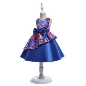 Baby Girl Floral Pattern Bow Tie Princess Tutu Dress Formal Dress (Color: Blue, Size/Age: 130 (7-8Y))