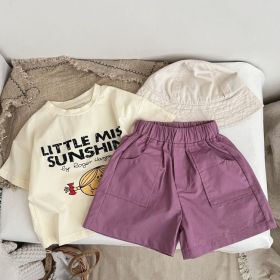 Baby Boy And Girl Solid Color Denim Shorts With Pockets (Color: purple, Size/Age: 80 (9-12M))