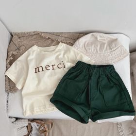 Baby Boy And Girl Solid Color Denim Shorts With Pockets (Color: green, Size/Age: 110 (3-5Y))