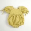 Baby Girls Embroidery Design Solid Color Square Collar Puff Sleeves Onesies In Summer