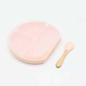 Baby Silicone Compartment Plate With Wooden Spoon (Color: White, Size/Age: Average Size (0-8Y))