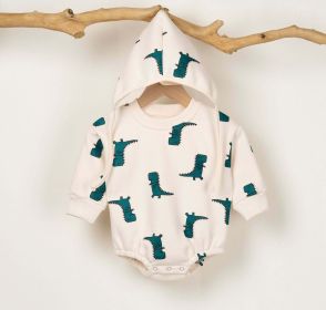 Baby Boy 1pcs Cartoon Dinosaur Pattern Long Sleeves O-Neck Bodysuit & Hats (Color: navy blue, Size/Age: 90 (12-24M))