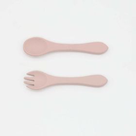 Baby Food Grade Complementary Food Training Silicone Spoon Fork Sets (Color: Light Pink, Size/Age: Average Size (0-8Y))