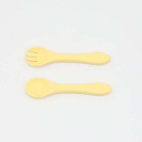 Baby Food Grade Complementary Food Training Silicone Spoon Fork Sets (Color: Light Yellow, Size/Age: Average Size (0-8Y))