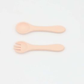 Baby Food Grade Complementary Food Training Silicone Spoon Fork Sets (Color: Apricot, Size/Age: Average Size (0-8Y))