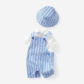 Baby Boy Solid Color Onesies Combo Striped Overalls Shorts Sets (Color: Blue, Size/Age: 66 (3-6M))