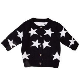 Baby Boy Star Pattern Single Breasted Design Long Sleeve Cardigan (Color: black, Size/Age: 73 (6-9M))