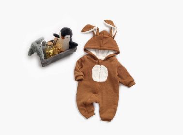 Baby Cartoon Shape Design Soft Fleece Thickened Romper In Autumn & Winter (Color: brown, Size/Age: 100 (2-3Y))