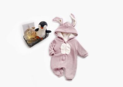 Baby Cartoon Shape Design Soft Fleece Thickened Romper In Autumn & Winter (Color: pink, Size/Age: 66 (3-6M))