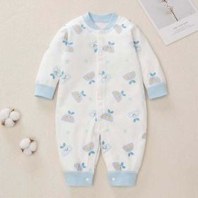 Baby Cartoon Pattern Button Front Design Long Sleeves Cotton Romper (Color: Blue, Size/Age: 90 (12-24M))