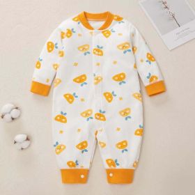 Baby Cartoon Pattern Button Front Design Long Sleeves Cotton Romper (Color: orange, Size/Age: 73 (6-9M))