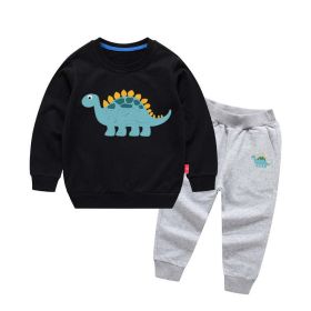 Baby Boy Cartoon Dinosaur Pattern Hoodie Combo Casual Pants Sport Style Sets (Color: black, Size/Age: 110 (3-5Y))