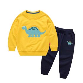 Baby Boy Cartoon Dinosaur Pattern Hoodie Combo Casual Pants Sport Style Sets (Color: yellow, Size/Age: 100 (2-3Y))