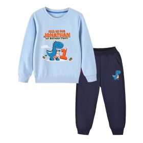 Baby Boy Cartoon Dinosaur Print Pattern Hoodie Combo Trousers Cotton 1 Pieces Sets (Color: gold, Size/Age: 140 (8-10Y))