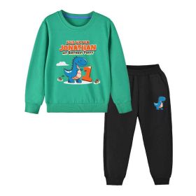 Baby Boy Cartoon Dinosaur Print Pattern Hoodie Combo Trousers Cotton 1 Pieces Sets (Color: green, Size/Age: 110 (3-5Y))