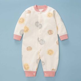 Baby Cartoon Pattern Full Single Breasted Design Thermal Jumpsuit (Color: pink, Size/Age: 100 (2-3Y))