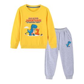 Baby Boy Cartoon Dinosaur Print Pattern Hoodie Combo Trousers Cotton 1 Pieces Sets (Color: Light Yellow, Size/Age: 110 (3-5Y))