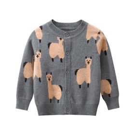 Baby Boy Cartoon Llama Embroidered Pattern Button Front Knitted Cardigan (Size/Age: 110 (3-5Y))