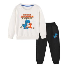 Baby Boy Cartoon Dinosaur Print Pattern Hoodie Combo Trousers Cotton 1 Pieces Sets (Color: White, Size/Age: 80 (9-12M))