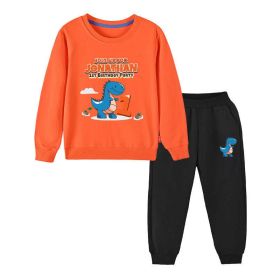 Baby Boy Cartoon Dinosaur Print Pattern Hoodie Combo Trousers Cotton 1 Pieces Sets (Color: orange, Size/Age: 100 (2-3Y))
