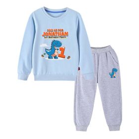 Baby Boy Cartoon Dinosaur Print Pattern Hoodie Combo Trousers Cotton 1 Pieces Sets (Color: Silver, Size/Age: 120 (5-7Y))