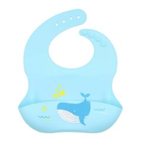 Baby Cartoon Animal Print Food Grade Multi-Adjustable Silicone Bibs (Color: Blue, Size/Age: Average Size (0-8Y))