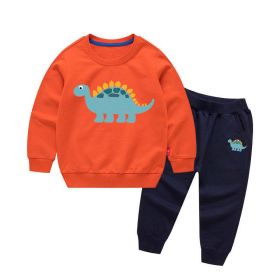 Baby Boy Cartoon Dinosaur Pattern Hoodie Combo Casual Pants Sport Style Sets (Color: orange, Size/Age: 110 (3-5Y))