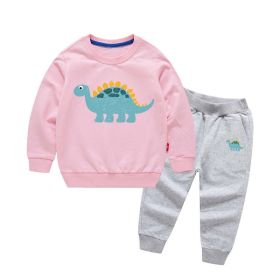 Baby Boy Cartoon Dinosaur Pattern Hoodie Combo Casual Pants Sport Style Sets (Color: pink, Size/Age: 130 (7-8Y))