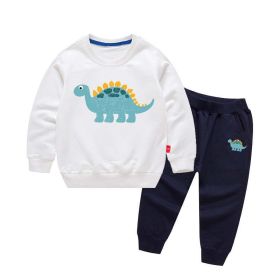 Baby Boy Cartoon Dinosaur Pattern Hoodie Combo Casual Pants Sport Style Sets (Color: White, Size/Age: 150 (10-12Y))