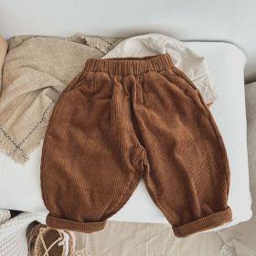 Baby Boy And Girl Solid Color Corduroy Fabric Long Pants With Pockets (Color: brown, Size/Age: 100 (2-3Y))