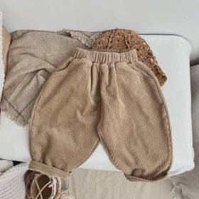 Baby Boy And Girl Solid Color Corduroy Fabric Long Pants With Pockets (Color: Apricot, Size/Age: 110 (3-5Y))