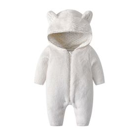 Baby Boy And Girl Solid Color Coral Fleece Thickened Romper (Color: White, Size/Age: 59 (0-3M))