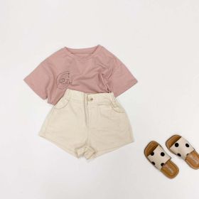 Baby Boy And Girl Solid Color Basic Denim Shorts With Pockets In Summer (Color: White, Size/Age: 80 (9-12M))