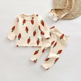 Baby All Over Print Pattern Tops Combo Pants Lovely Sets Home Clothes (Color: Apricot, Size/Age: 100 (2-3Y))