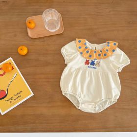 Baby Girl Embroidery Bear Pattern Short Sleeved Onesies (Color: Beige, Size/Age: 66 (3-6M))