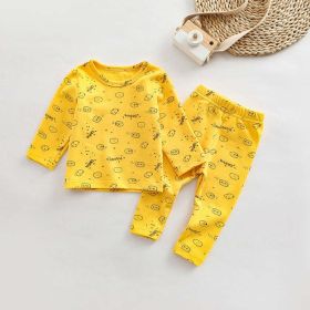 Baby All Over Print Pattern Tops Combo Pants Lovely Sets Home Clothes (Color: yellow, Size/Age: 80 (9-12M))