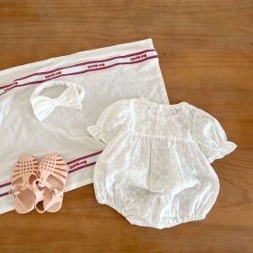 Baby Floral Embroidered Pattern Solid Color Puff-Sleeved Onesies (Color: White, Size/Age: 66 (3-6M))