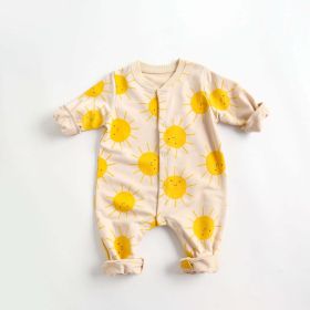 Baby Cartoon Sun Pattern Snap Button Long Sleeved Romper In Spring & Autumn (Color: yellow, Size/Age: 80 (9-12M))