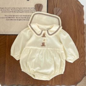 Baby Bear Embroidered Pattern Sailor Collar Long Onesie (Color: Apricot, Size/Age: 100 (2-3Y))