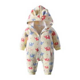 Baby Cartoon Elephant Pattern Zipper Front Design Rompers With Hat (Color: yellow, Size/Age: 59 (0-3M))