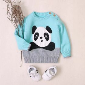 Baby Cartoon Panda Embroidered Pattern Contrast Design Cute Sweater (Color: Blue, Size/Age: 100 (2-3Y))