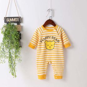Baby Cartoon Bear & Striped Pattern Crotch Jumpsuit Romper (Color: yellow, Size/Age: 73 (6-9M))