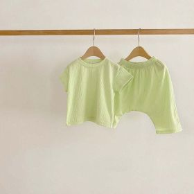 Baby Boys And Girls Solid Color Round Neck Short-Sleeved Top Combo Pants Sets Home Wear Pajamas In Summer (Color: green, Size/Age: 90 (12-24M))