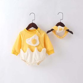 Baby Cartoon Egg Shape Design Long Sleeved Cute Bodysuit With Headband (Color: yellow, Size/Age: 90 (12-24M))
