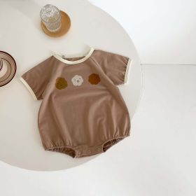 Baby Girl Cute Smile Face Print Short-Sleeved Round Collar Simpfy Onesies (Color: brown, Size/Age: 66 (3-6M))
