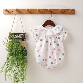 Baby Girl Floral Print Ruffles Collar Short-Sleeved Onesies (Color: White, Size/Age: 73 (6-9M))