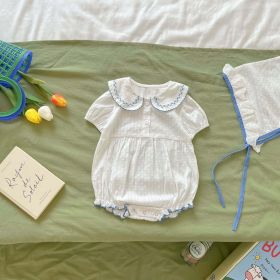 Baby Girl Solid Pattern Short-Sleeved Cotton Jacquard Collar Onesies (Color: White, Size/Age: 90 (12-24M))