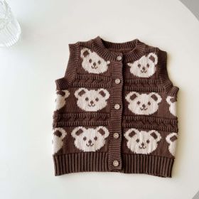 Baby Bear Pattern Single Breasted Design Vest Knit Cardigan (Color: brown, Size/Age: 66 (3-6M))