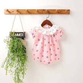 Baby Girl Floral Print Ruffles Collar Short-Sleeved Onesies (Color: pink, Size/Age: 80 (9-12M))